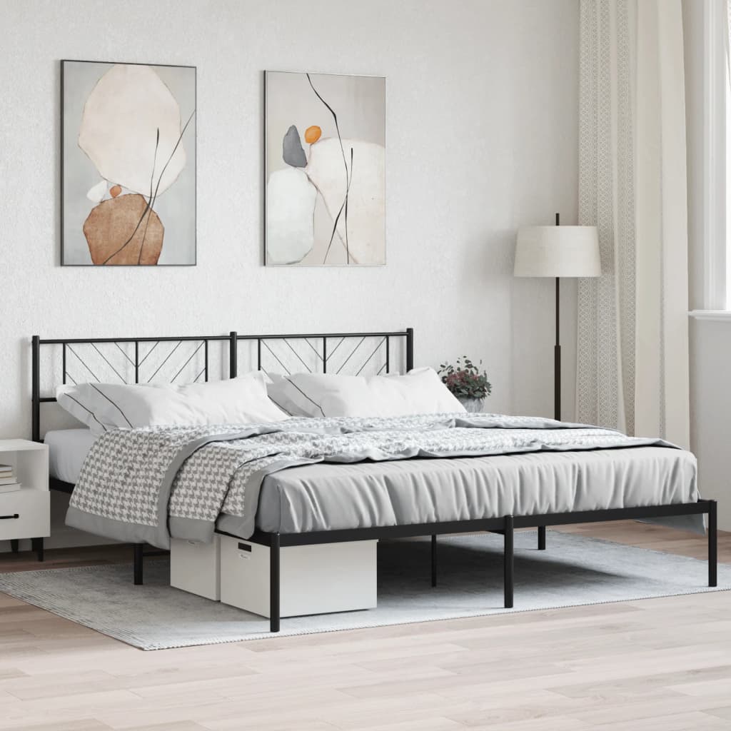 Bed frame with headboard metal black 183x213 cm
