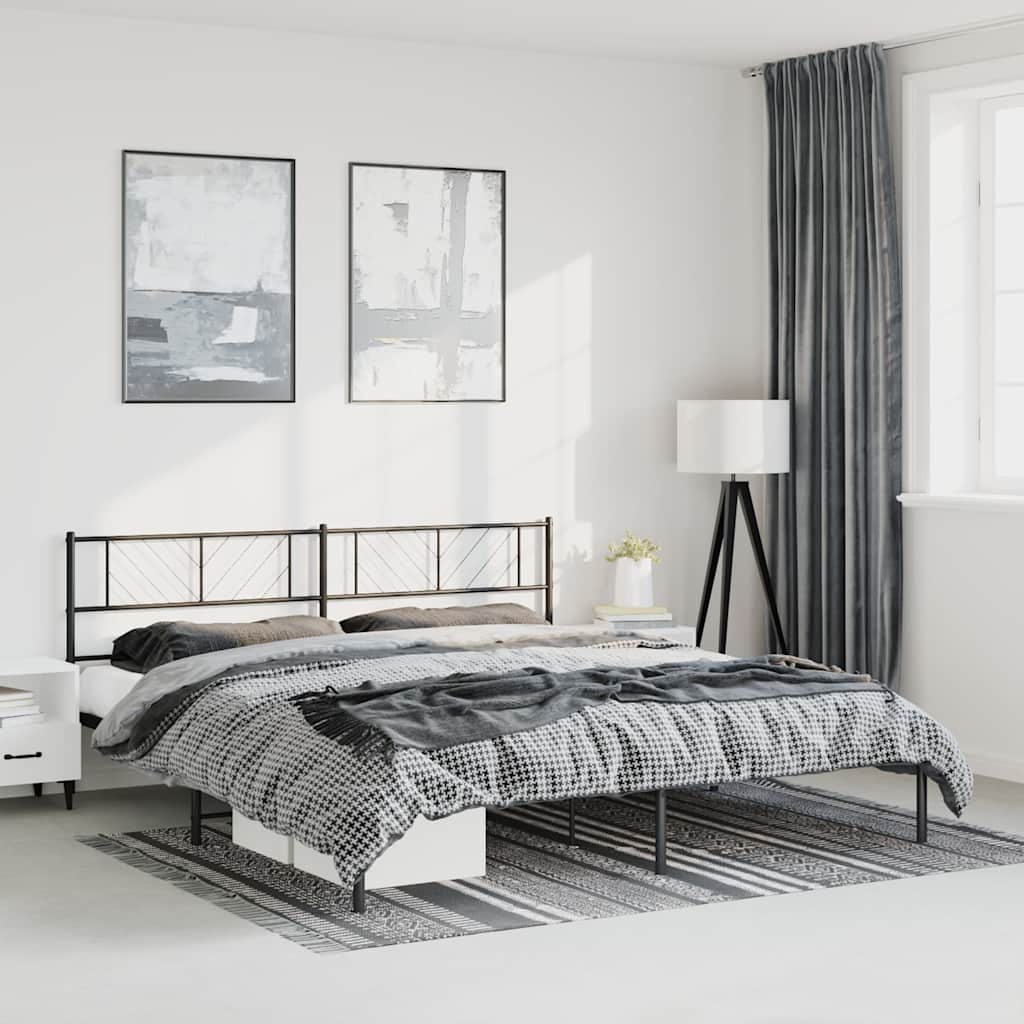 Bed frame with headboard metal black 193x203 cm