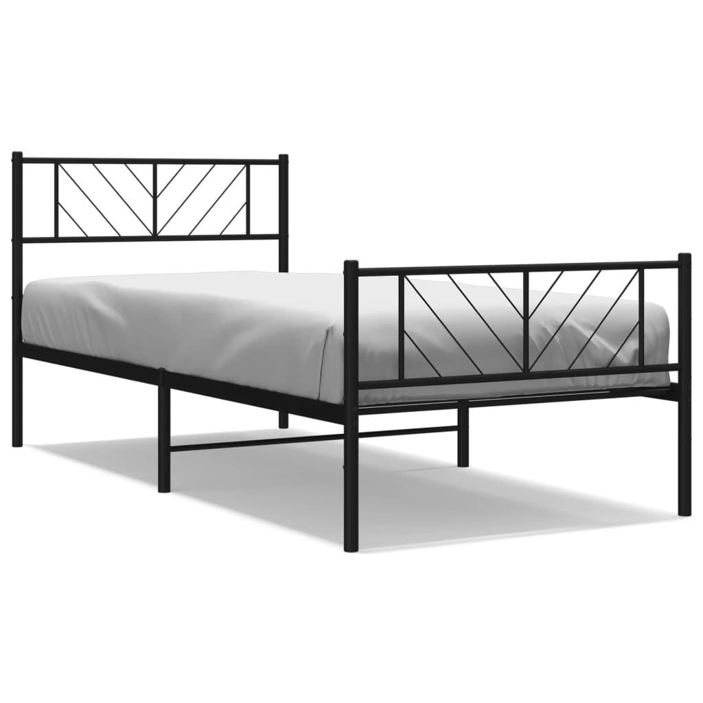 Bed frame with head and footboard metal black 100x200 cm