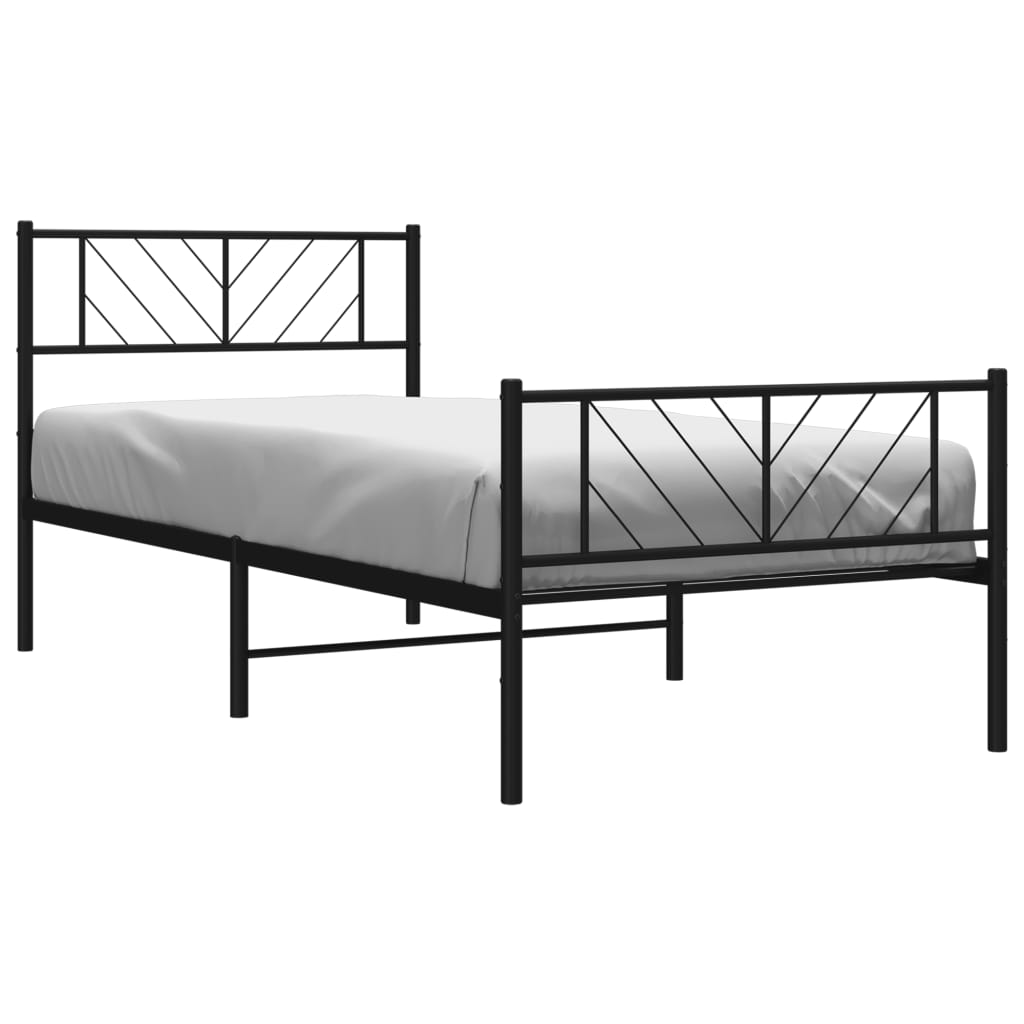 Bed frame with head and footboard metal black 100x200 cm