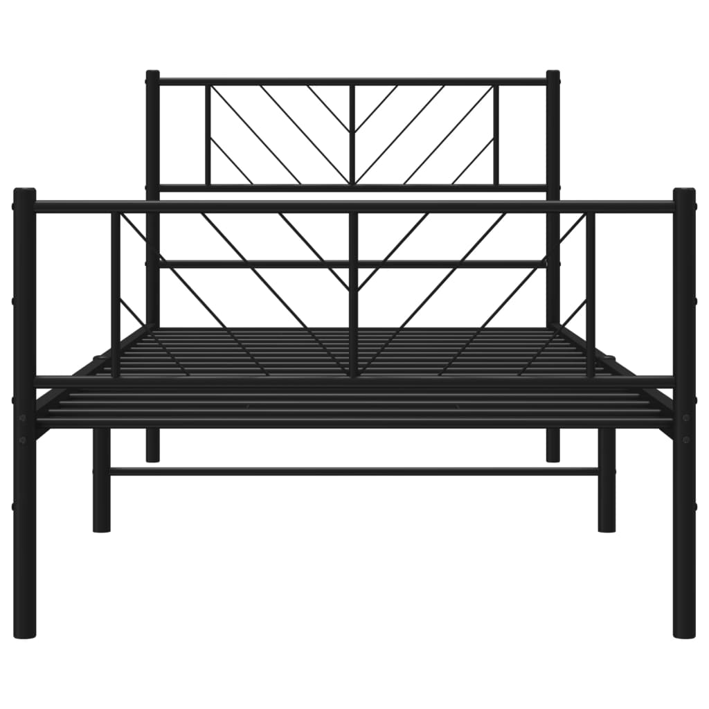 Bed frame with head and footboard metal black 100x200 cm