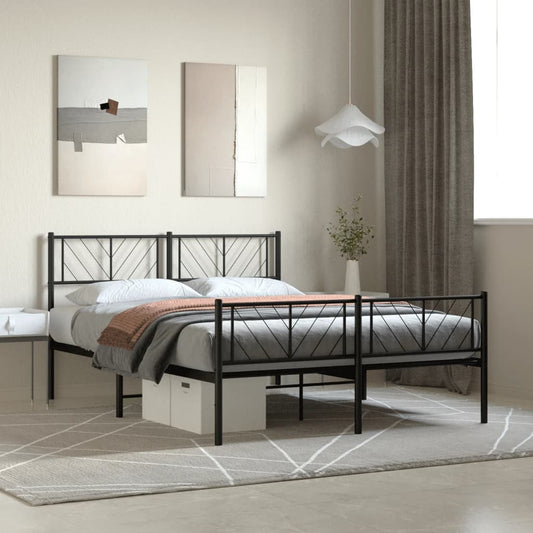 Bed frame with head and footboard metal black 140x200 cm