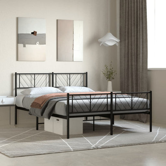 Bed frame with head and footboard metal black 150x200 cm