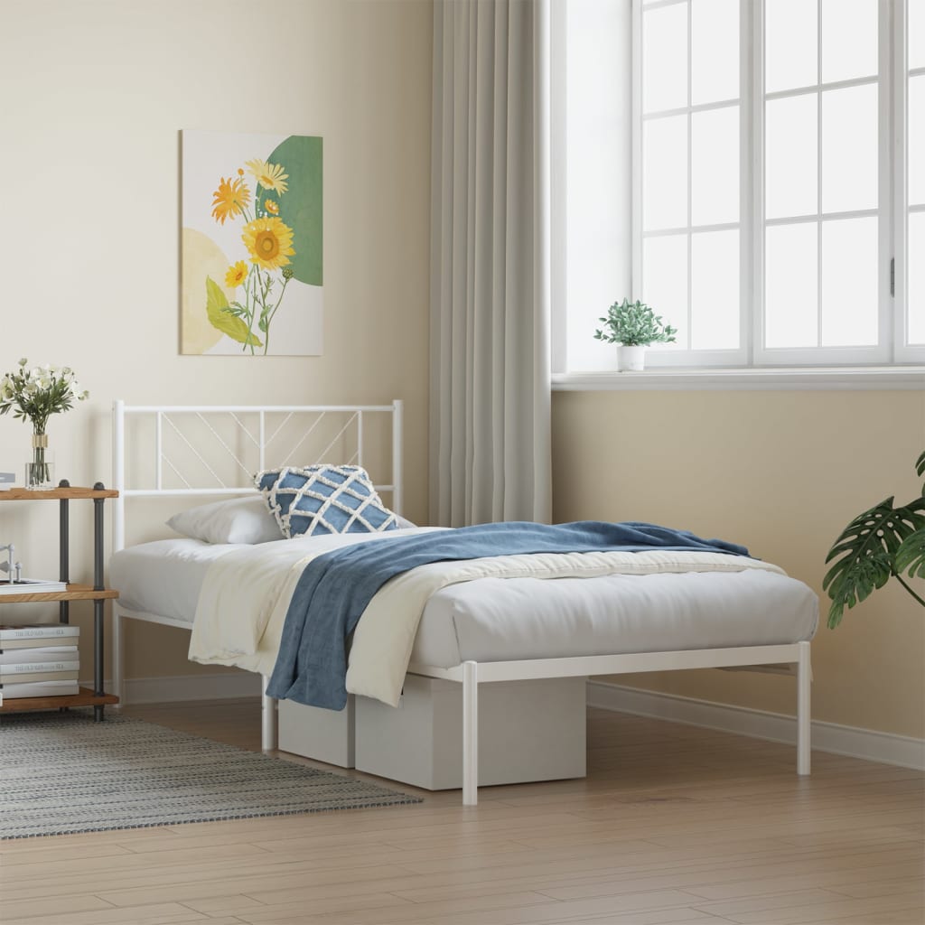 Bed frame with headboard metal white 80x200 cm