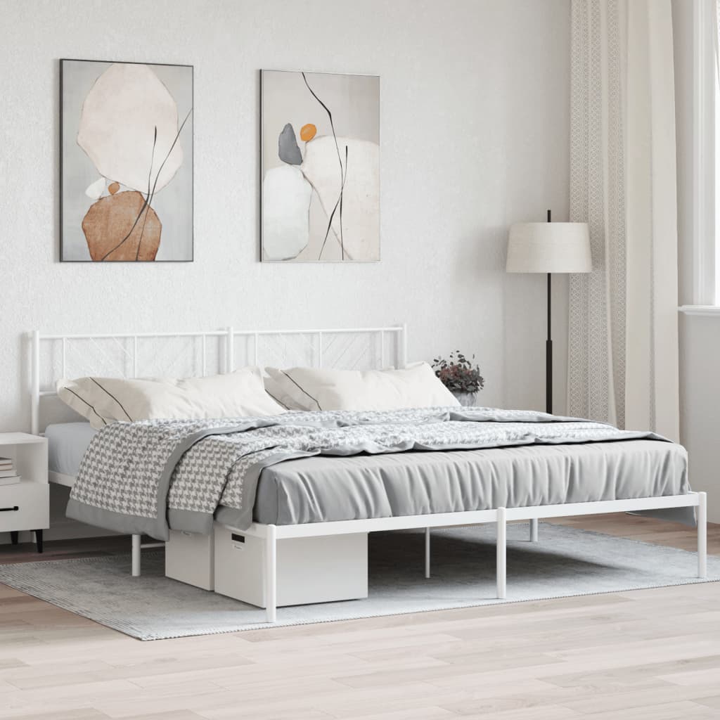 Bed frame with headboard metal white 183x213 cm