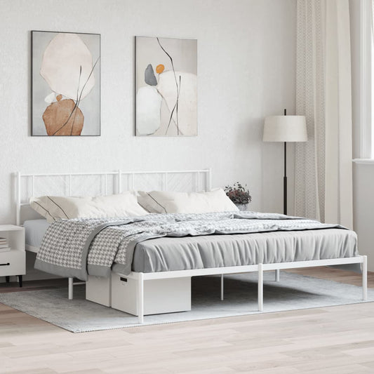 Bed frame with headboard metal white 183x213 cm