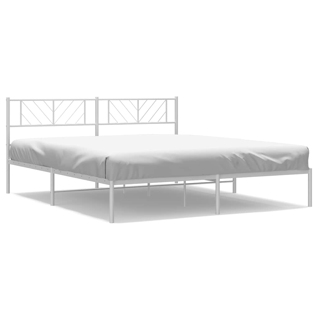 Bed frame with headboard metal white 193x203 cm