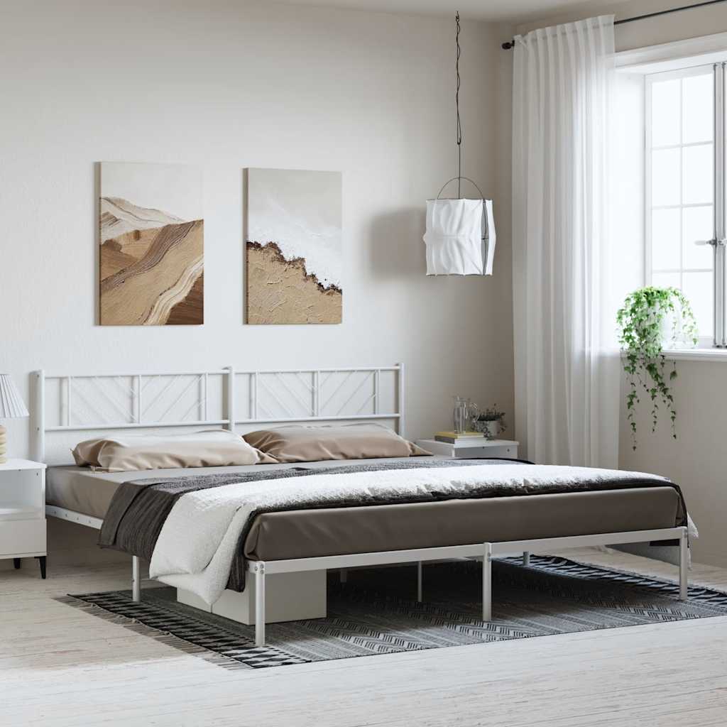 Bed frame with headboard metal white 193x203 cm