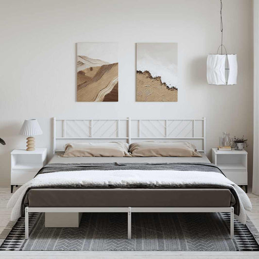Bed frame with headboard metal white 193x203 cm