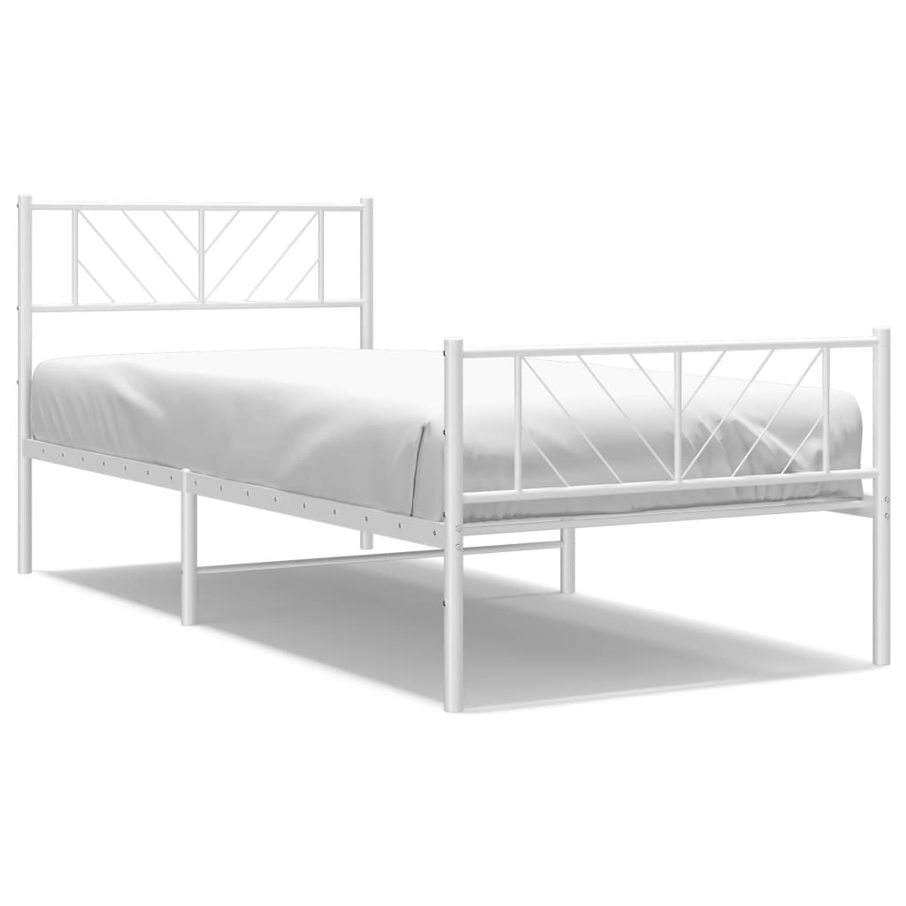 Bed frame with head and footboard metal white 75x190 cm