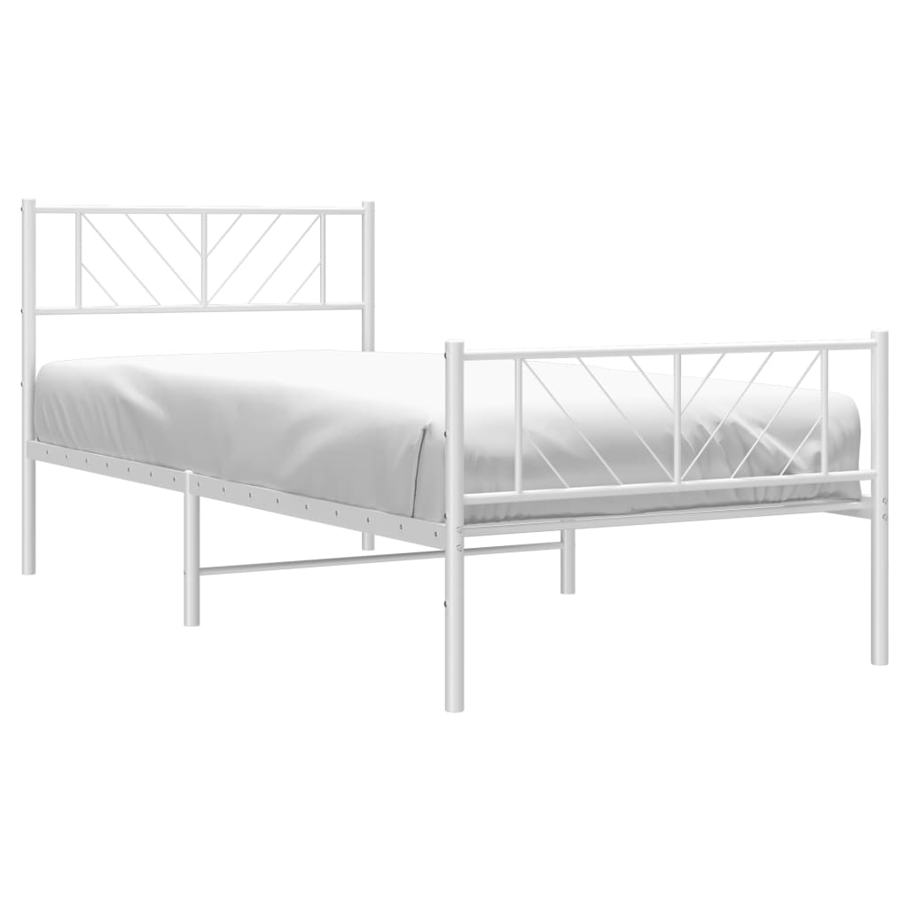 Bed frame with head and footboard metal white 75x190 cm