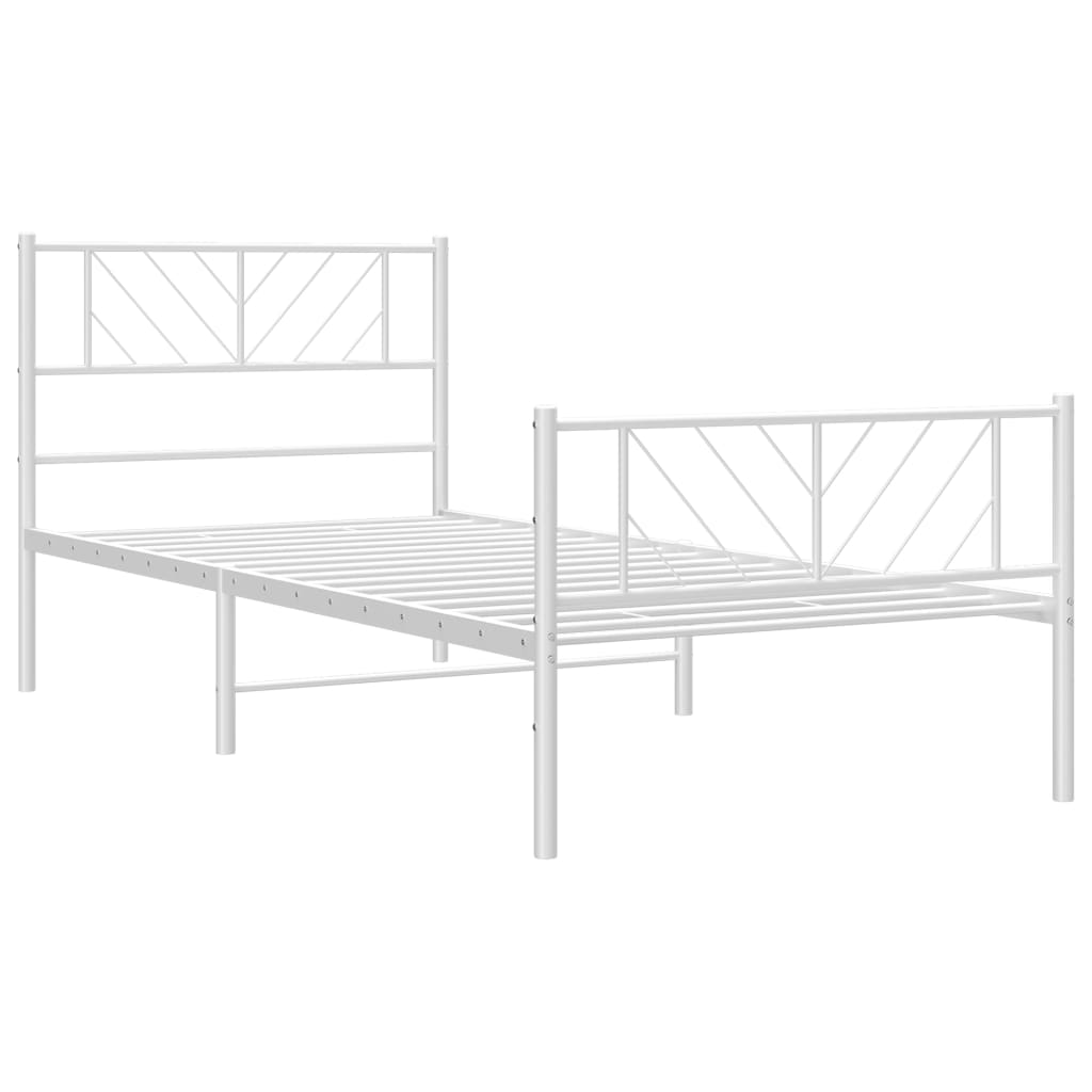 Bed frame with head and footboard metal white 75x190 cm