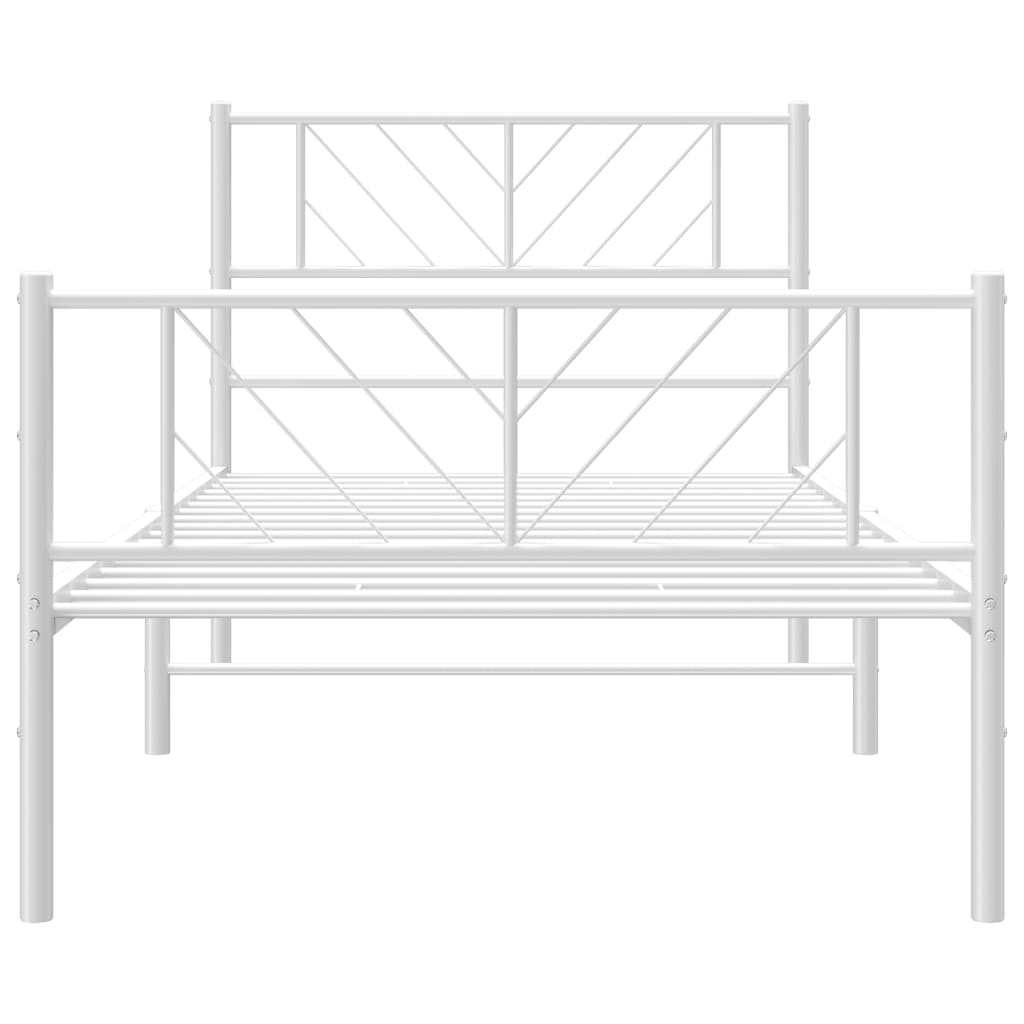 Bed frame with head and footboard metal white 75x190 cm