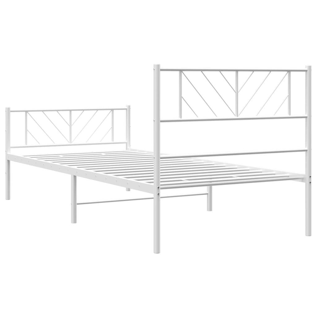 Bed frame with head and footboard metal white 75x190 cm