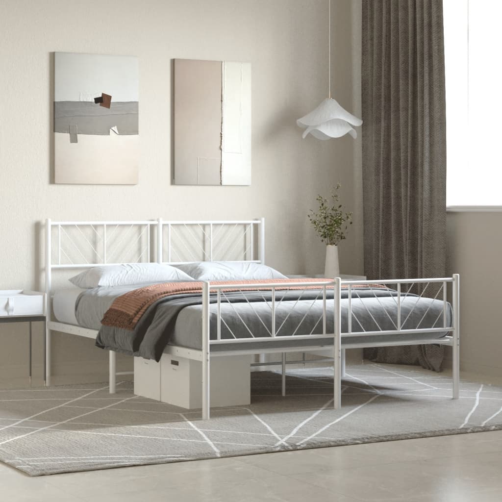 Bed frame with head and footboard metal white 140x190 cm