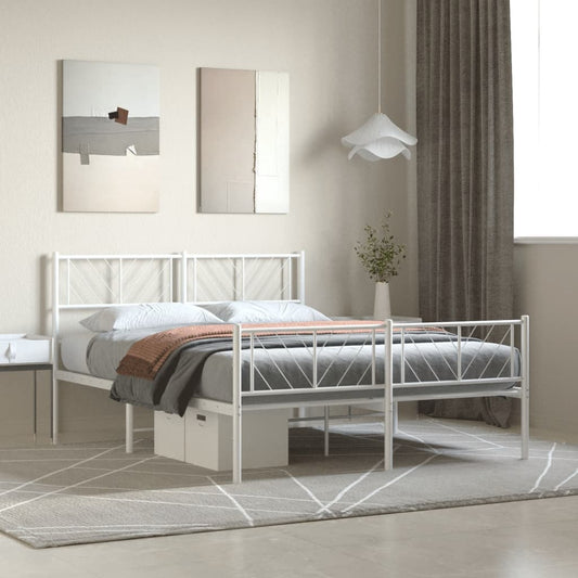 Bed frame with head and footboard metal white 140x190 cm