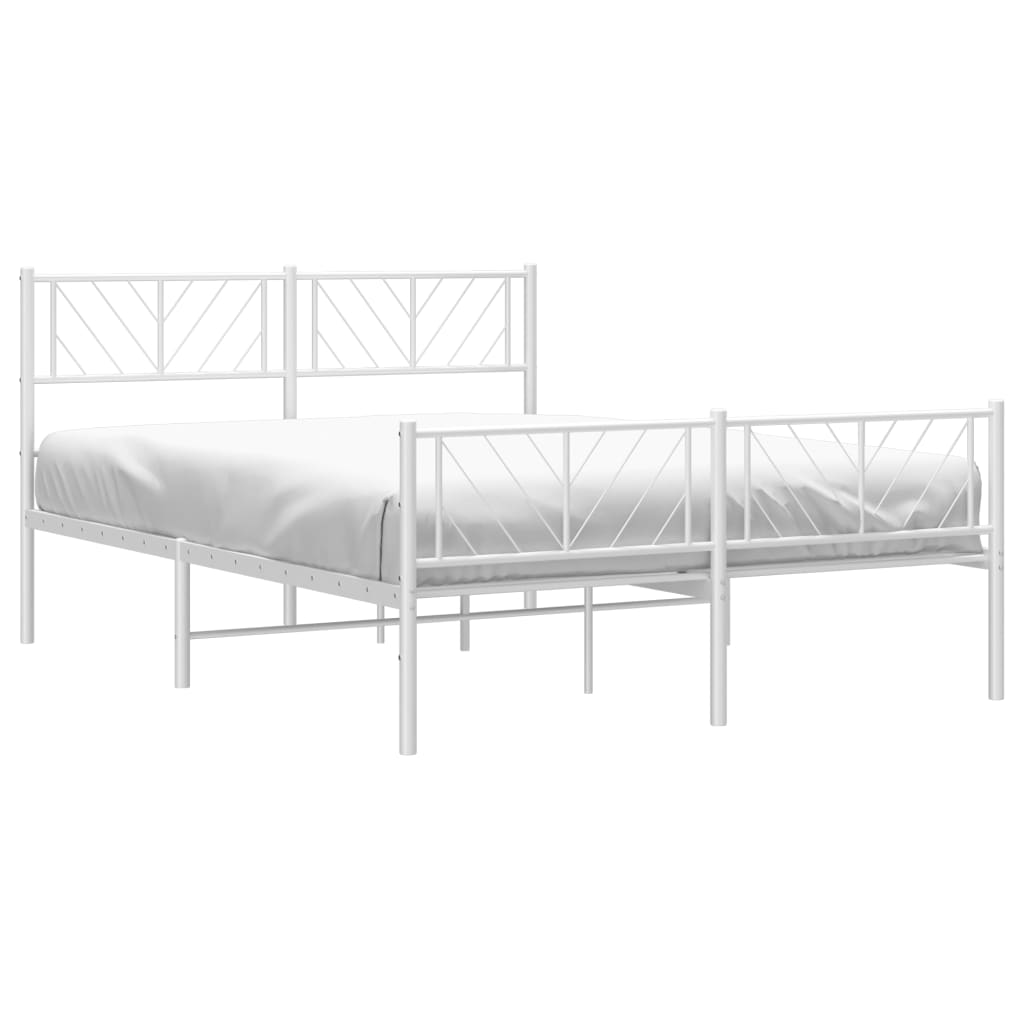 Bed frame with head and footboard metal white 160x200 cm