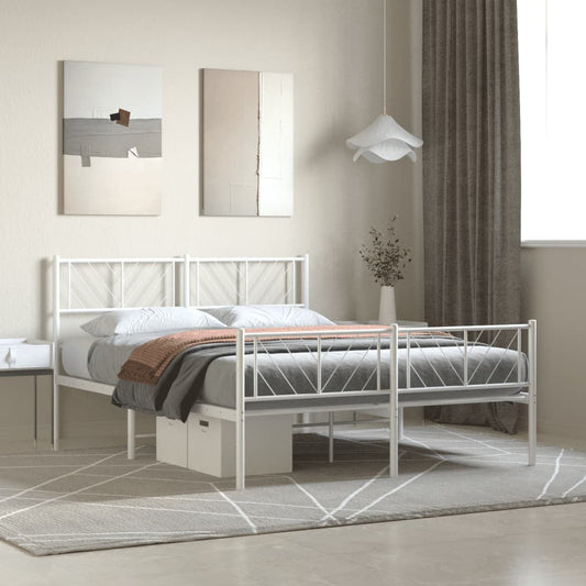 Bed frame with head and footboard metal white 160x200 cm