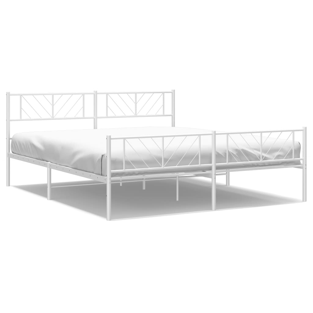 Bed frame with head and footboard metal white 183x213 cm