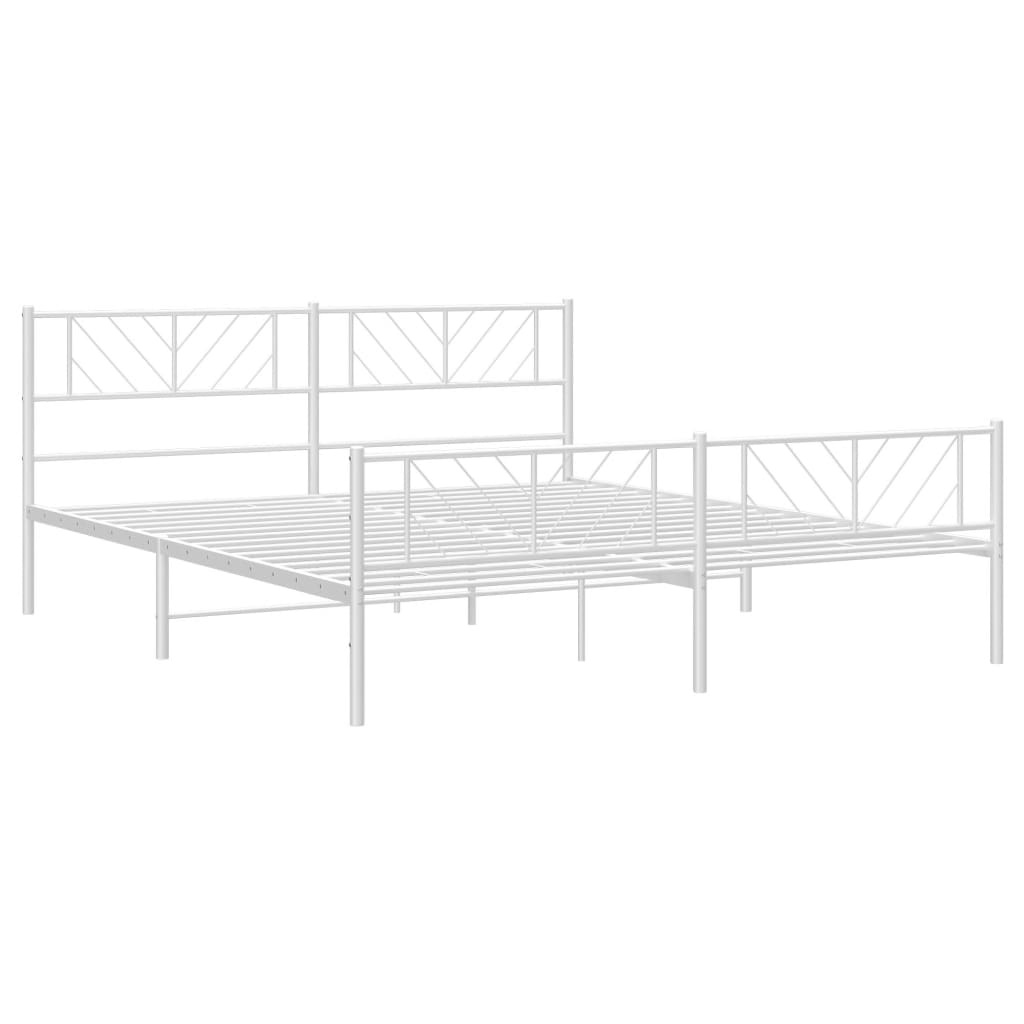 Bed frame with head and footboard metal white 183x213 cm