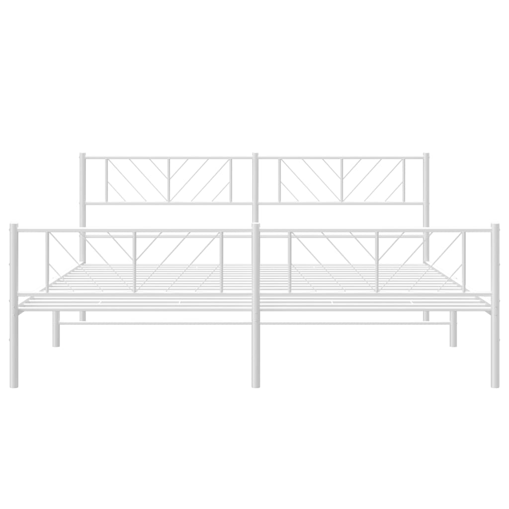 Bed frame with head and footboard metal white 183x213 cm
