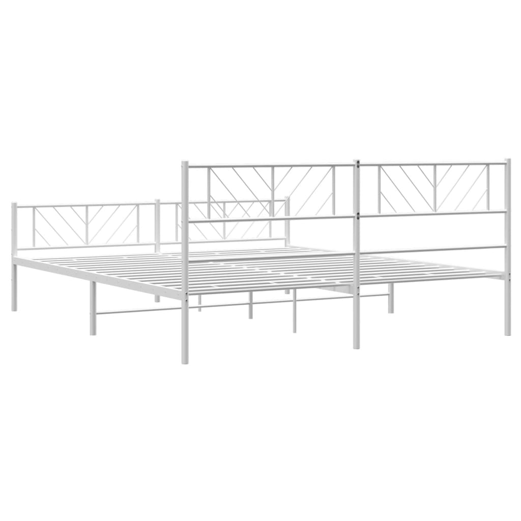 Bed frame with head and footboard metal white 183x213 cm