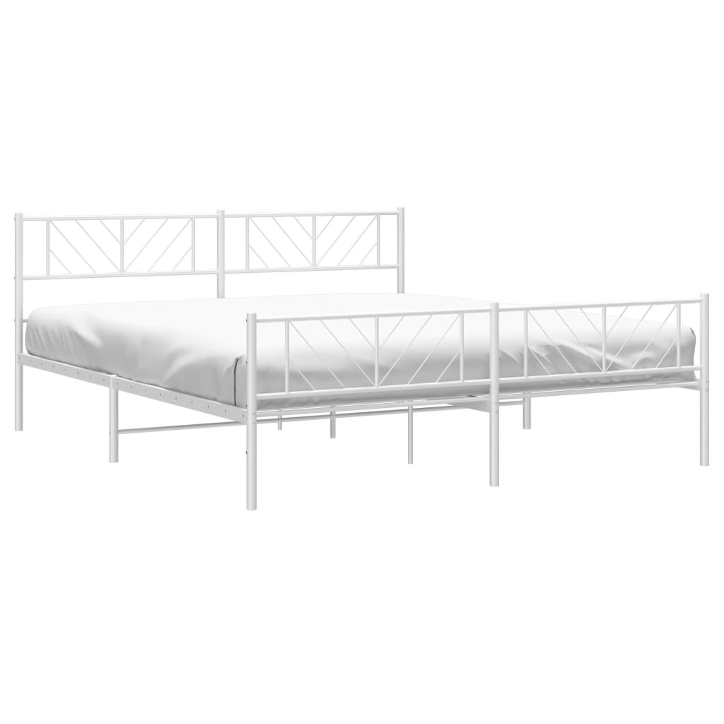 Bed frame with head and footboard metal white 193x203 cm
