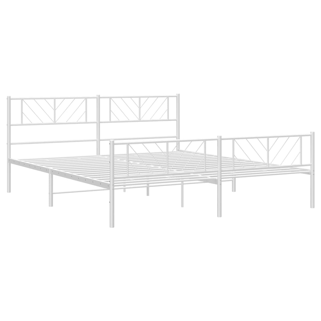 Bed frame with head and footboard metal white 193x203 cm