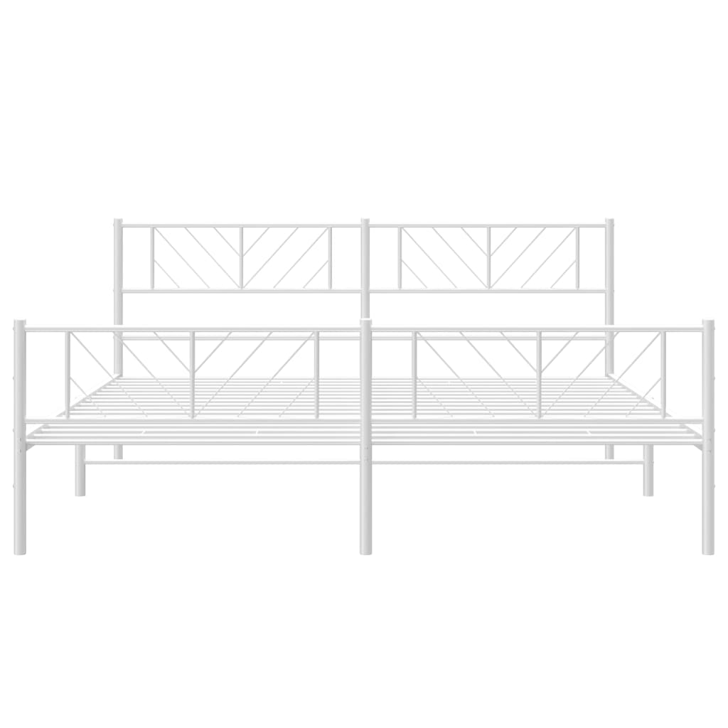 Bed frame with head and footboard metal white 193x203 cm