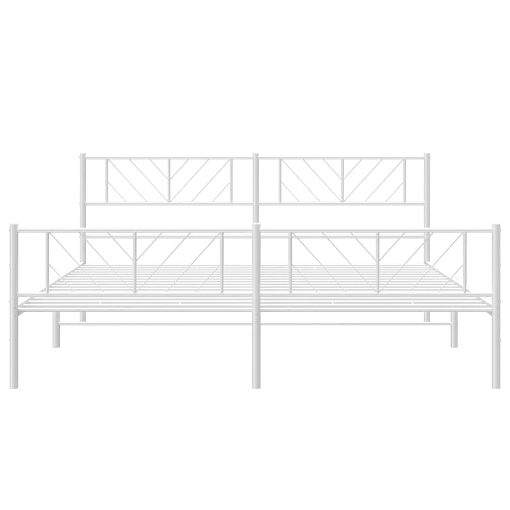 Bed frame with head and footboard metal white 193x203 cm