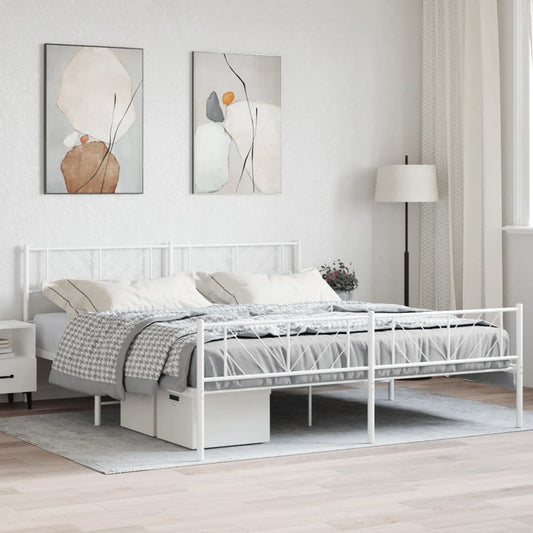 Bed frame with head and footboard metal white 193x203 cm