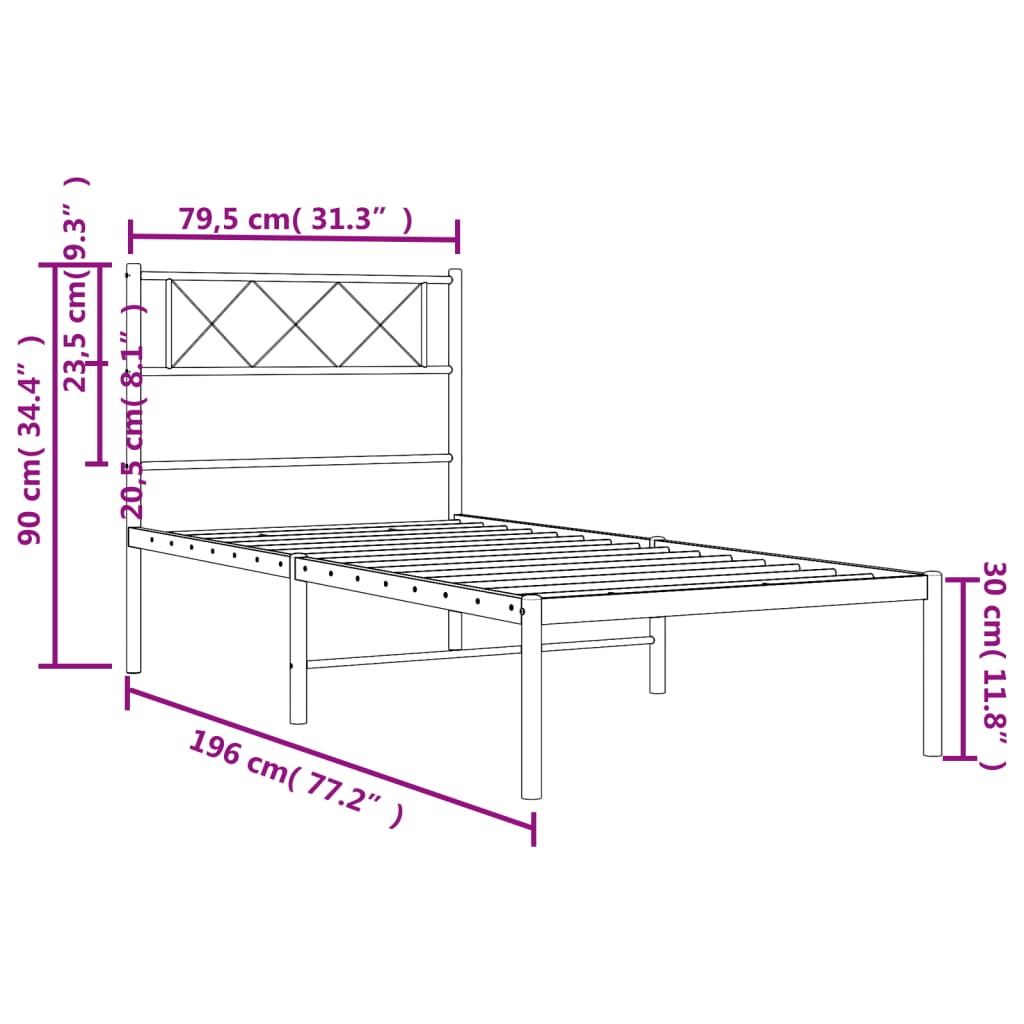 Bettgestell mit Kopfteil Metall Schwarz 75x190 cm