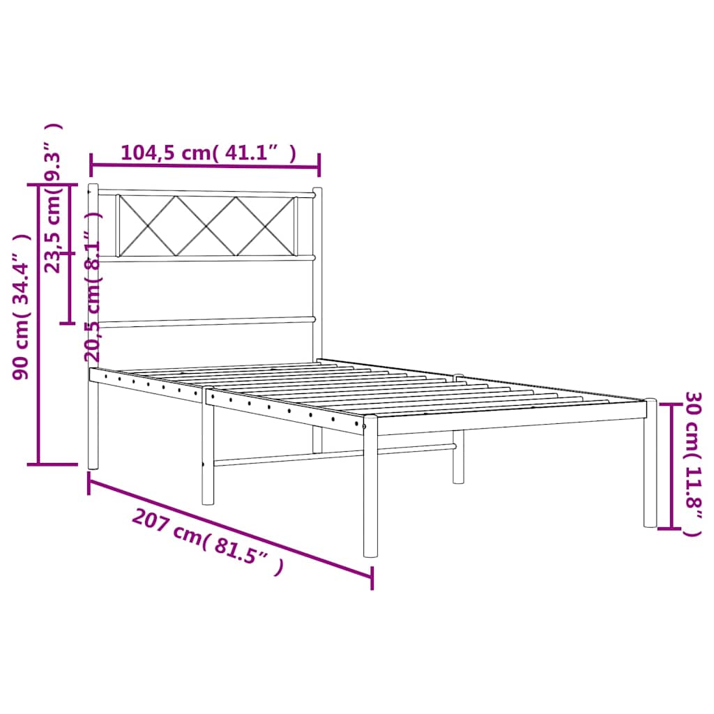 Bettgestell mit Kopfteil Metall Schwarz 100x200 cm