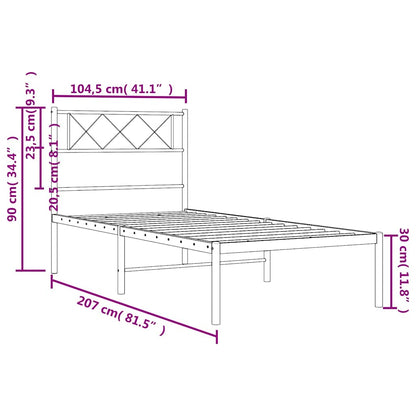 Bettgestell mit Kopfteil Metall Schwarz 100x200 cm