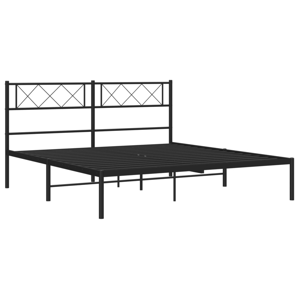 Bed frame with headboard metal black 120x190 cm