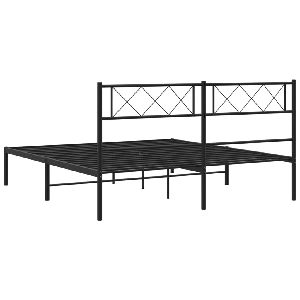 Bed frame with headboard metal black 120x190 cm