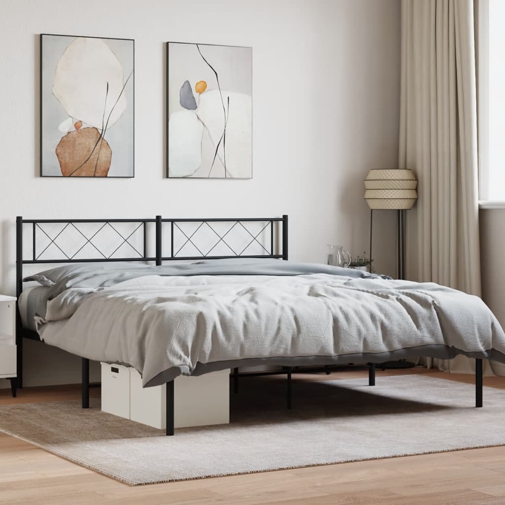 Bed frame with headboard metal black 120x190 cm