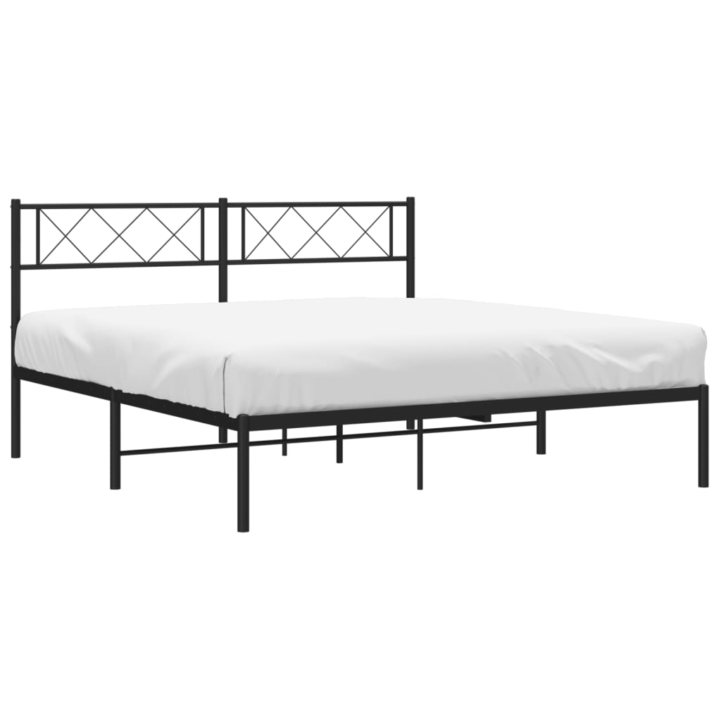 Bed frame with headboard metal black 140x190 cm