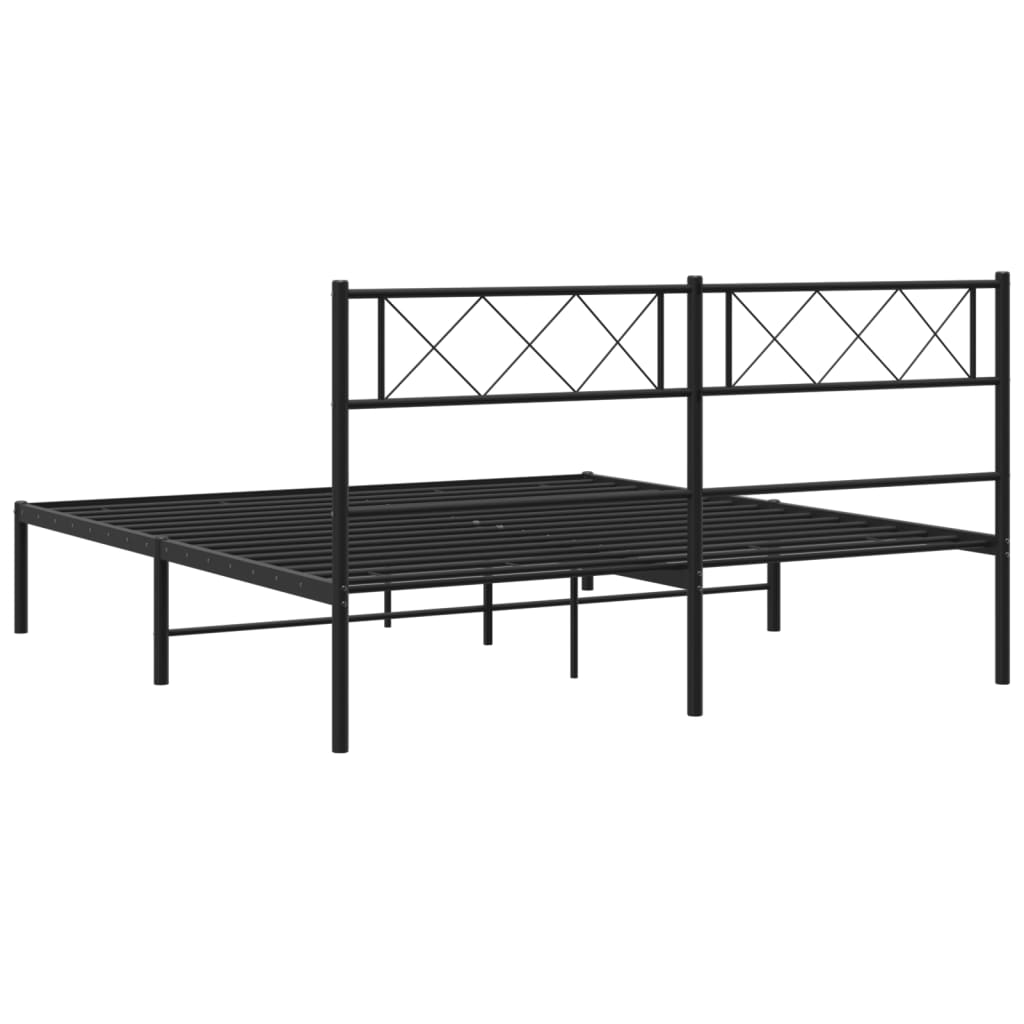 Bed frame with headboard metal black 140x190 cm