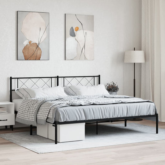 Bed frame with headboard metal black 183x213 cm
