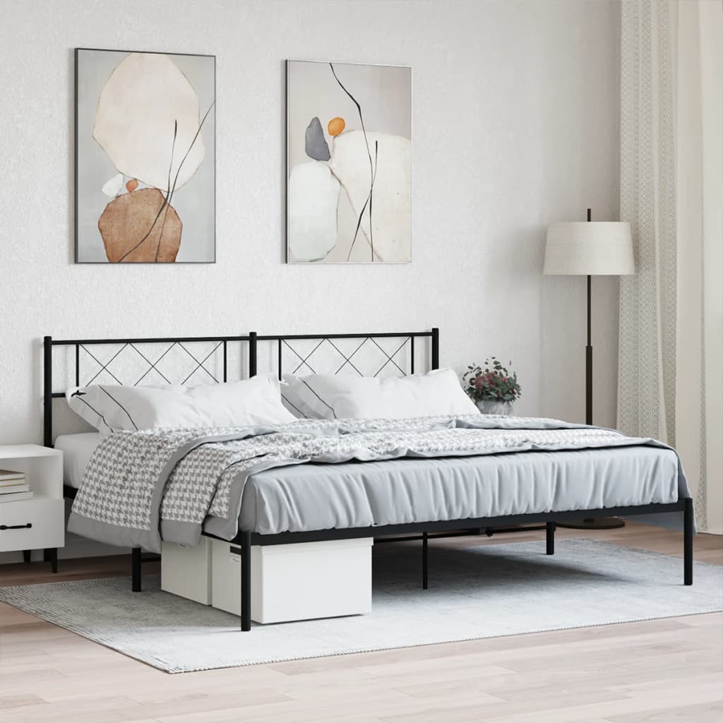 Bed frame with headboard metal black 193x203 cm