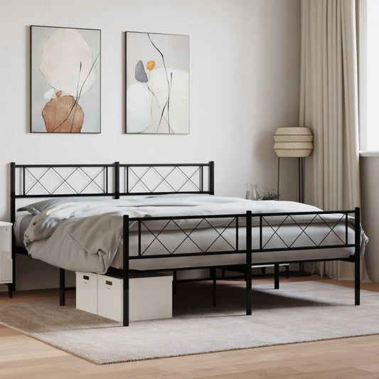 Bed frame with head and footboard metal black 120x190 cm