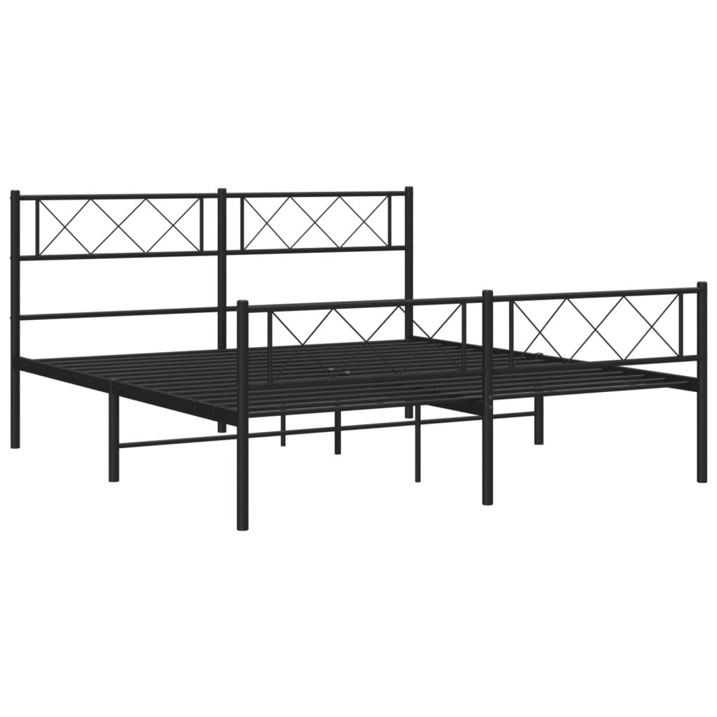 Bed frame with head and footboard metal black 120x200 cm