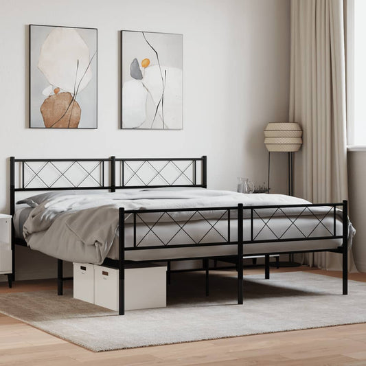 Bed frame with head and footboard metal black 120x200 cm