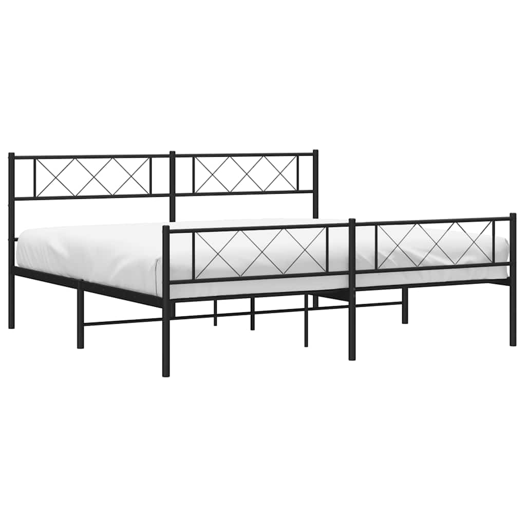 Bed frame with head and footboard metal black 183x213 cm