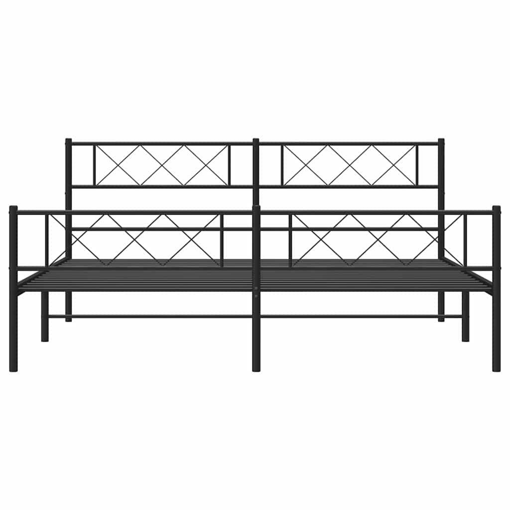 Bed frame with head and footboard metal black 183x213 cm