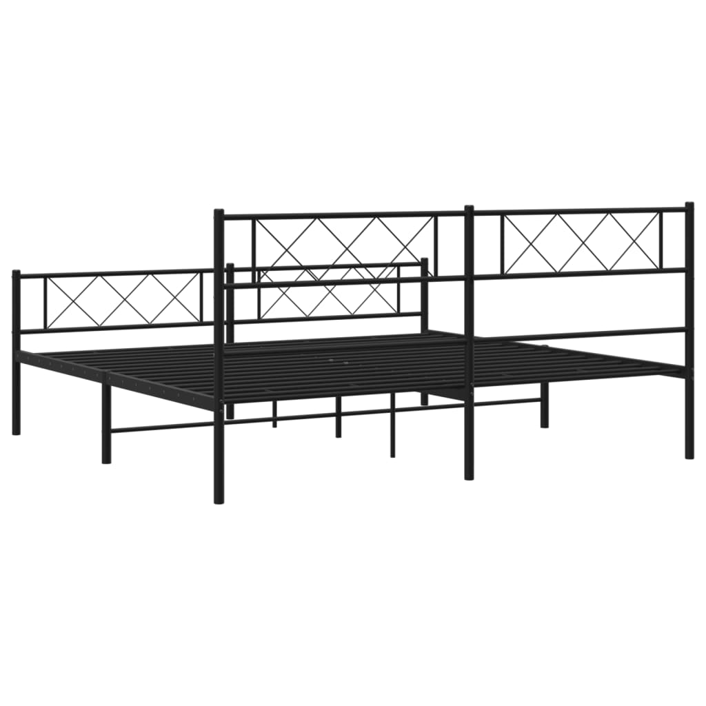 Bed frame with head and footboard metal black 183x213 cm