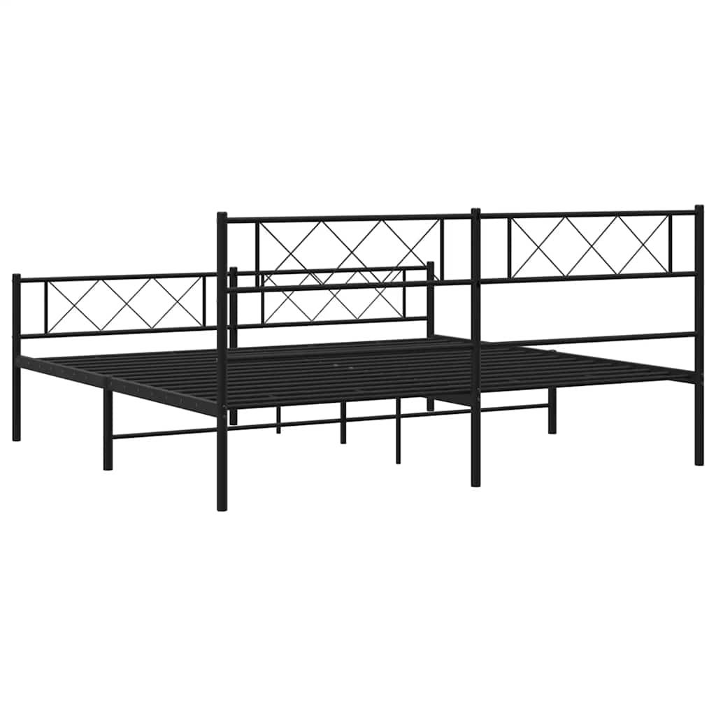 Bed frame with head and footboard metal black 183x213 cm