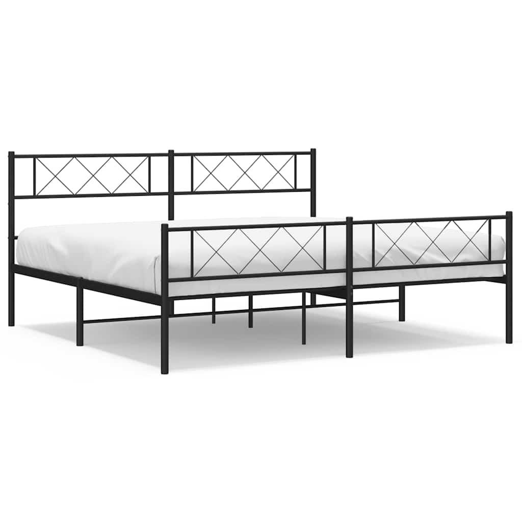 Bed frame with head and footboard metal black 193x203 cm
