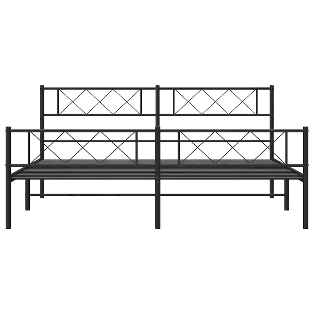 Bed frame with head and footboard metal black 193x203 cm